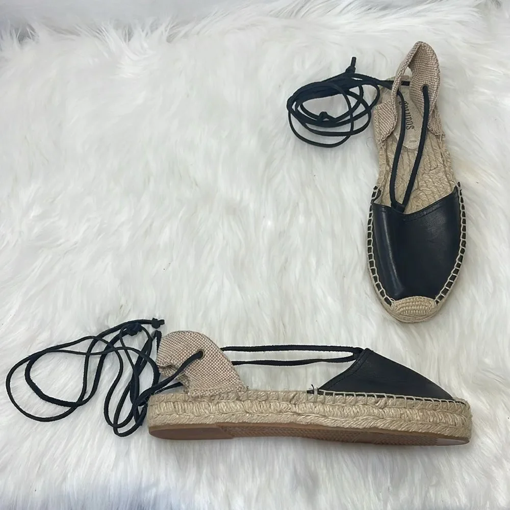 Soludos‎ Black Leather Gladiator Lace Up Espadrilles Sz 7.5